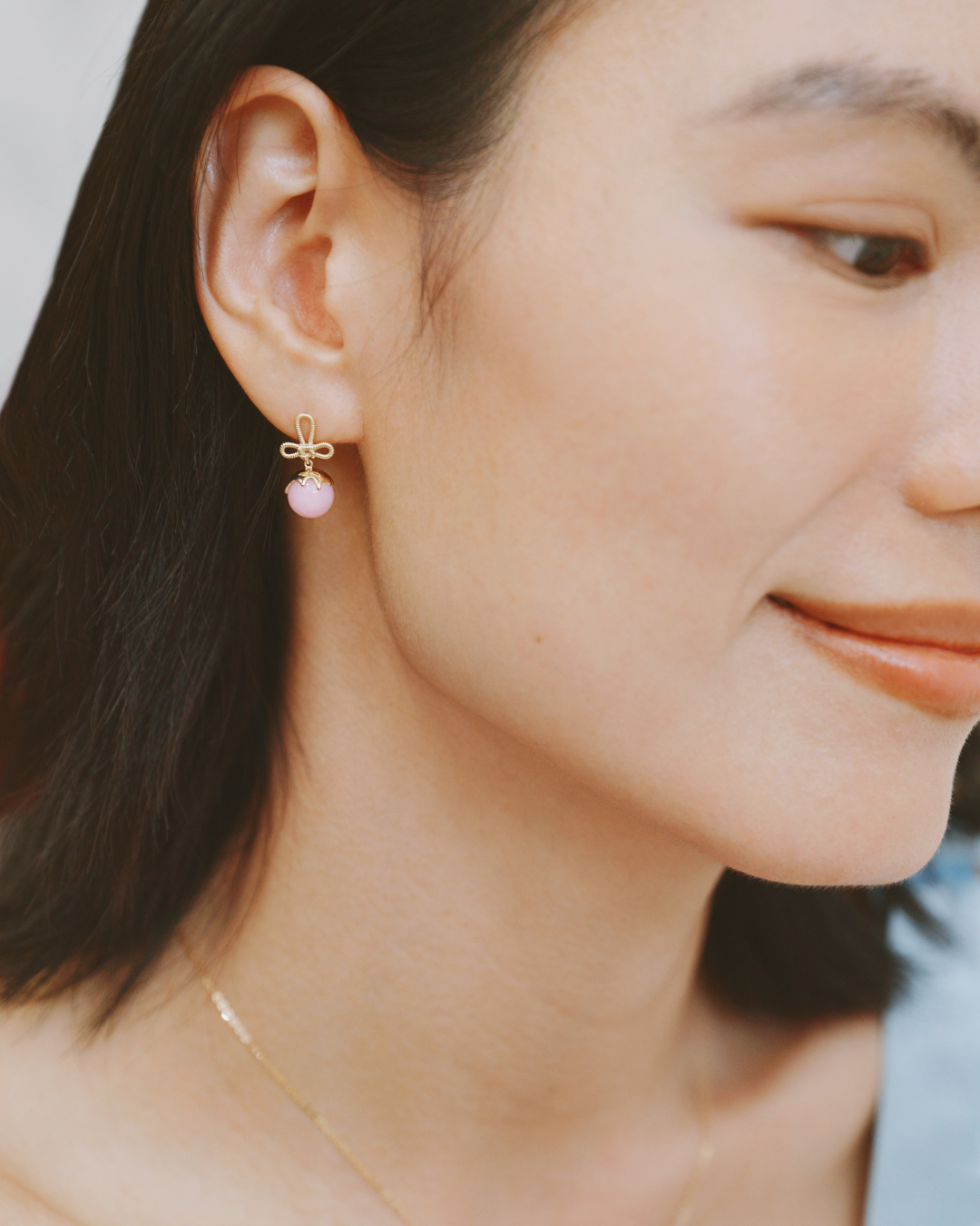 Tanghulu Wan-Knot Earrings - Pink Opal