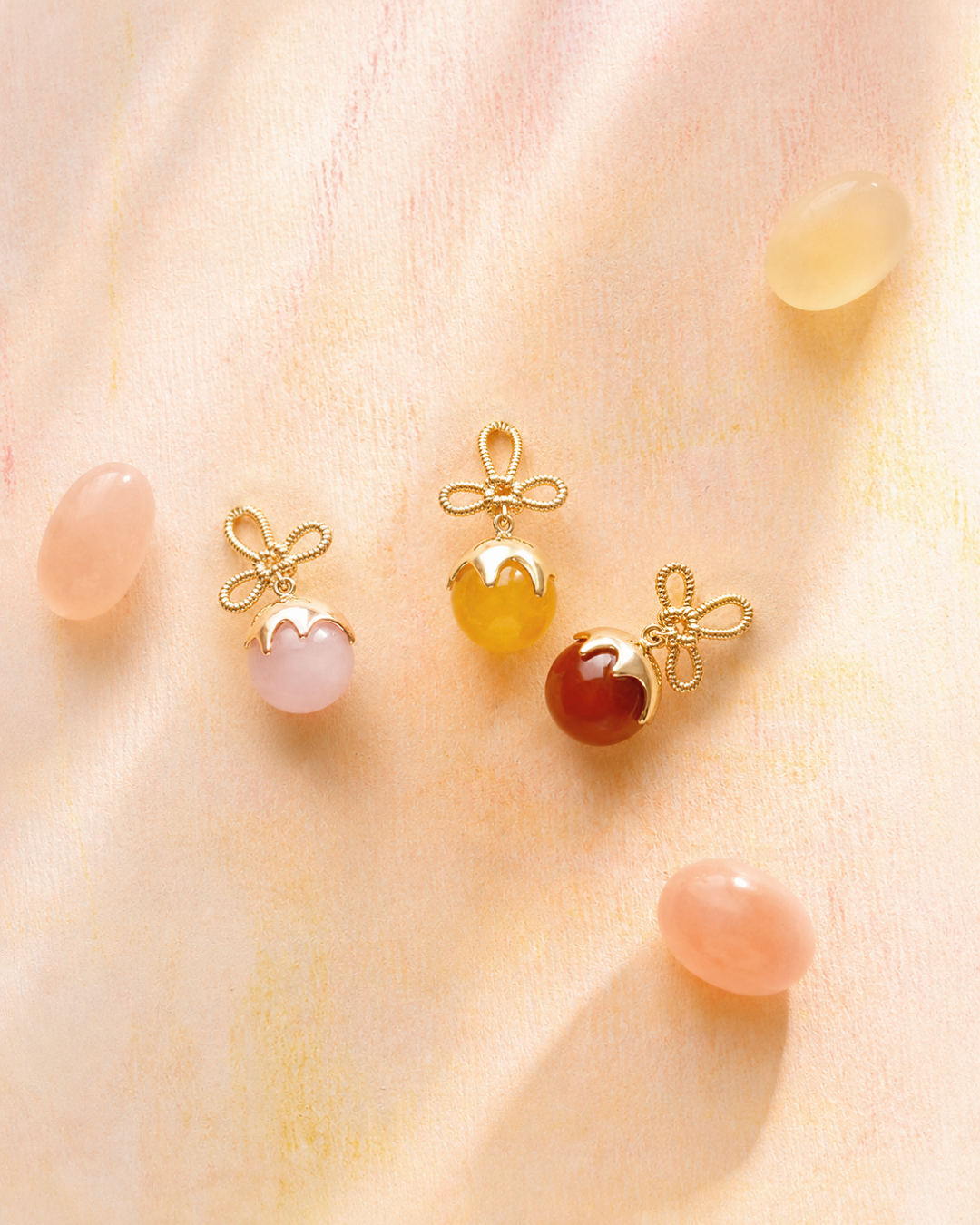 Tanghulu Wan-Knot Earrings - Pink Opal