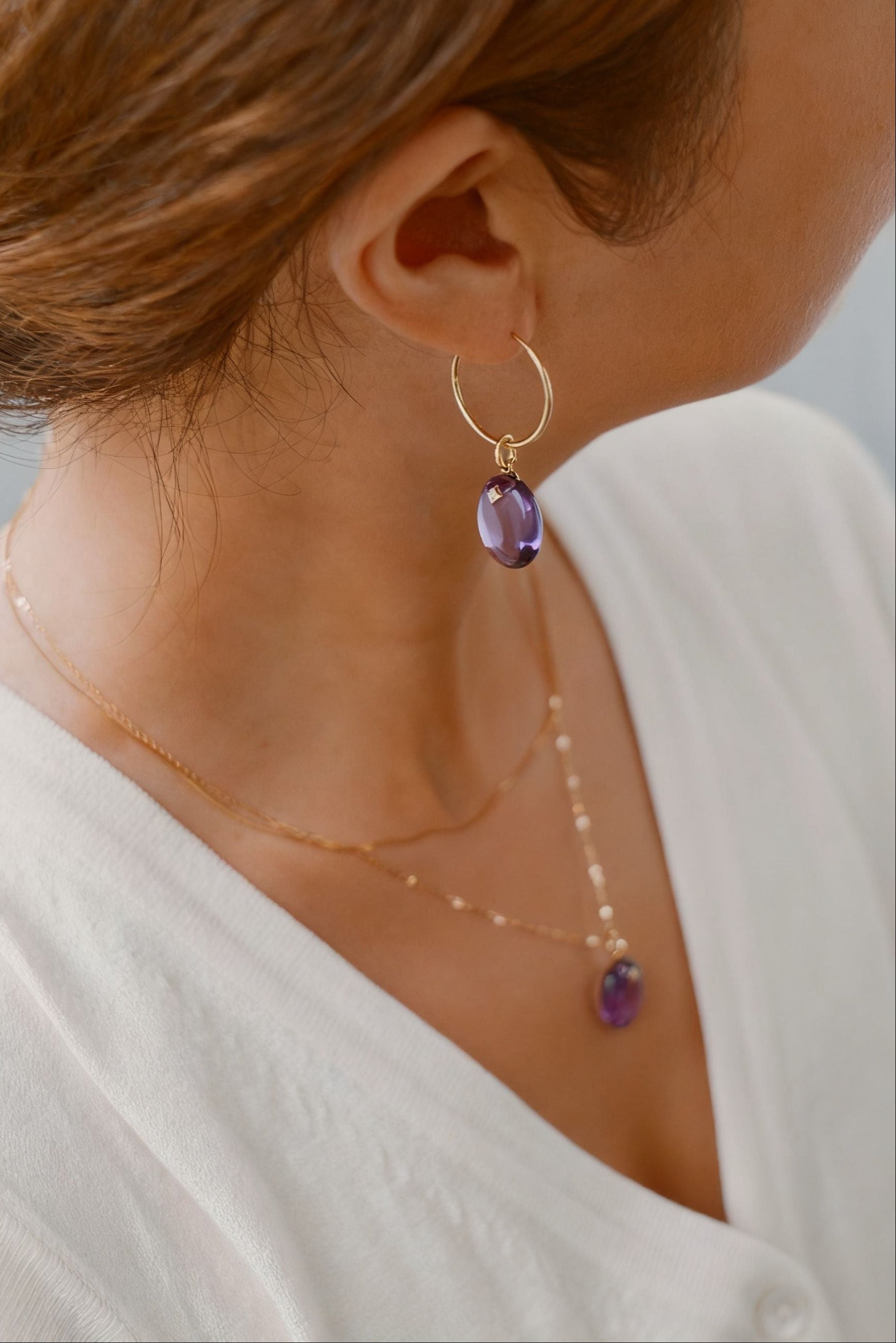 The Guiding Stars Oval Amethyst Earring Pendants