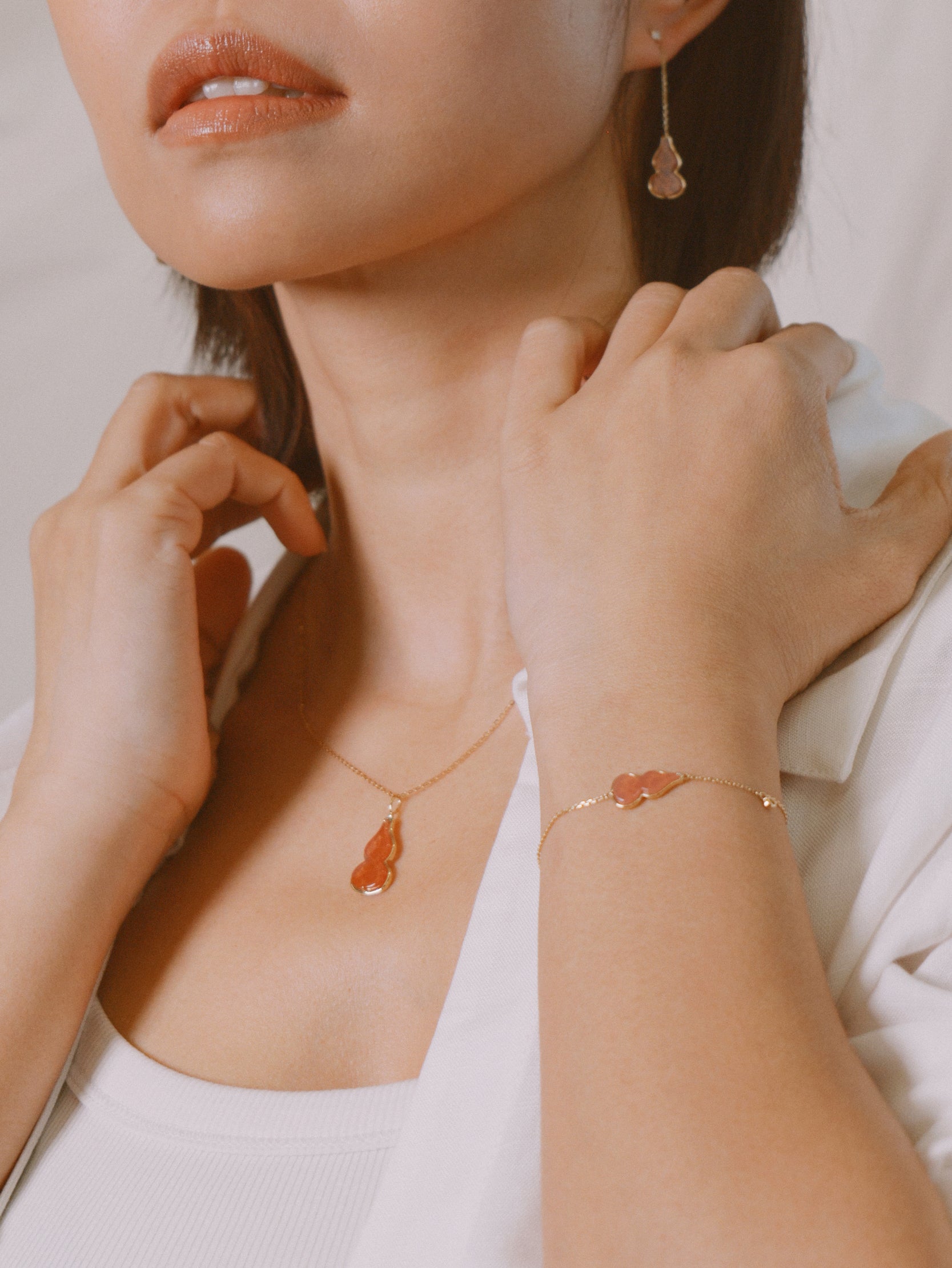 The Hulu Red Jade Gourd Pendant Necklace