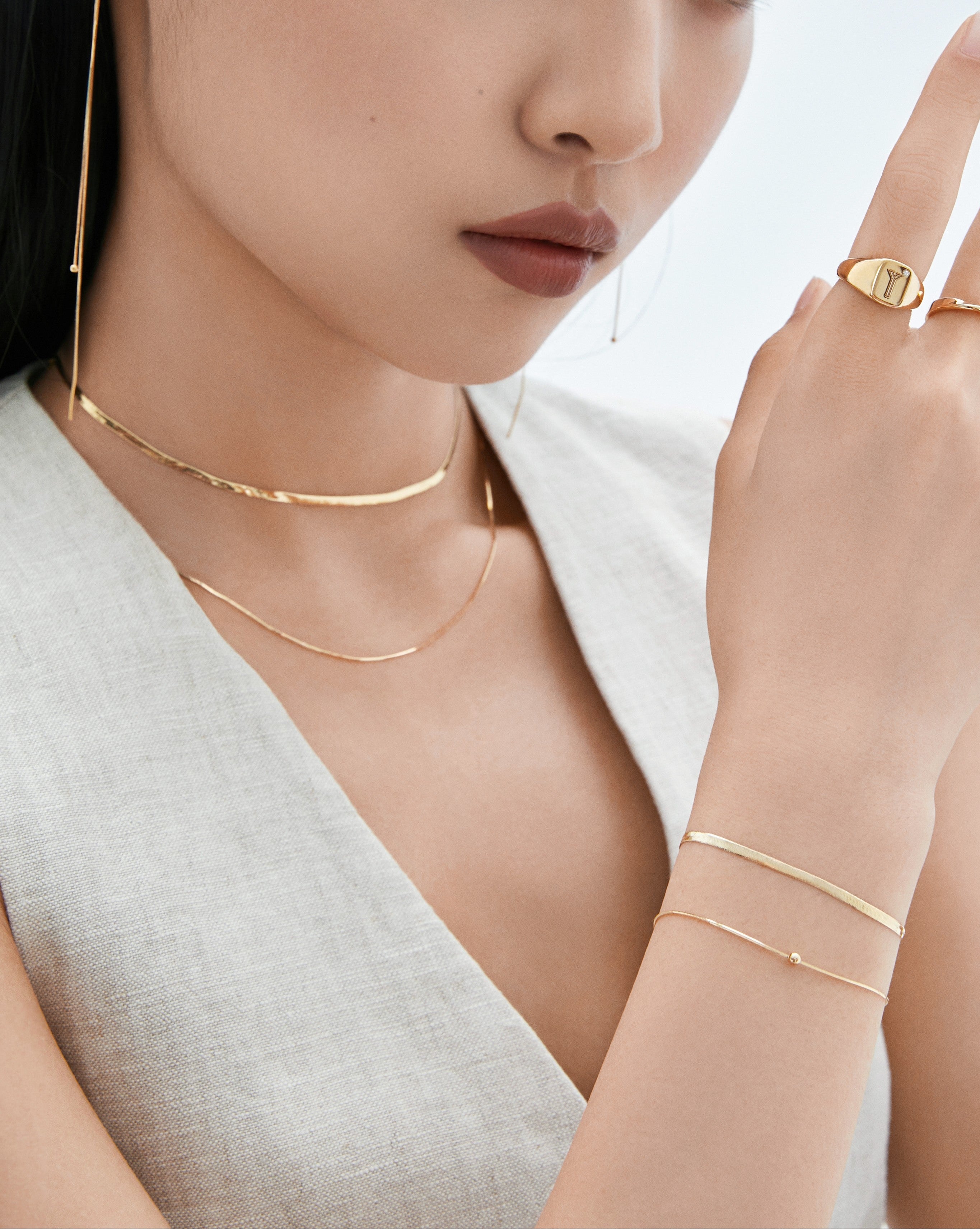  The Essentials Herringbone Bracelet - 18K Solid Gold- YIN Fine Jewelry - Chinese Modern Gold Jewelry