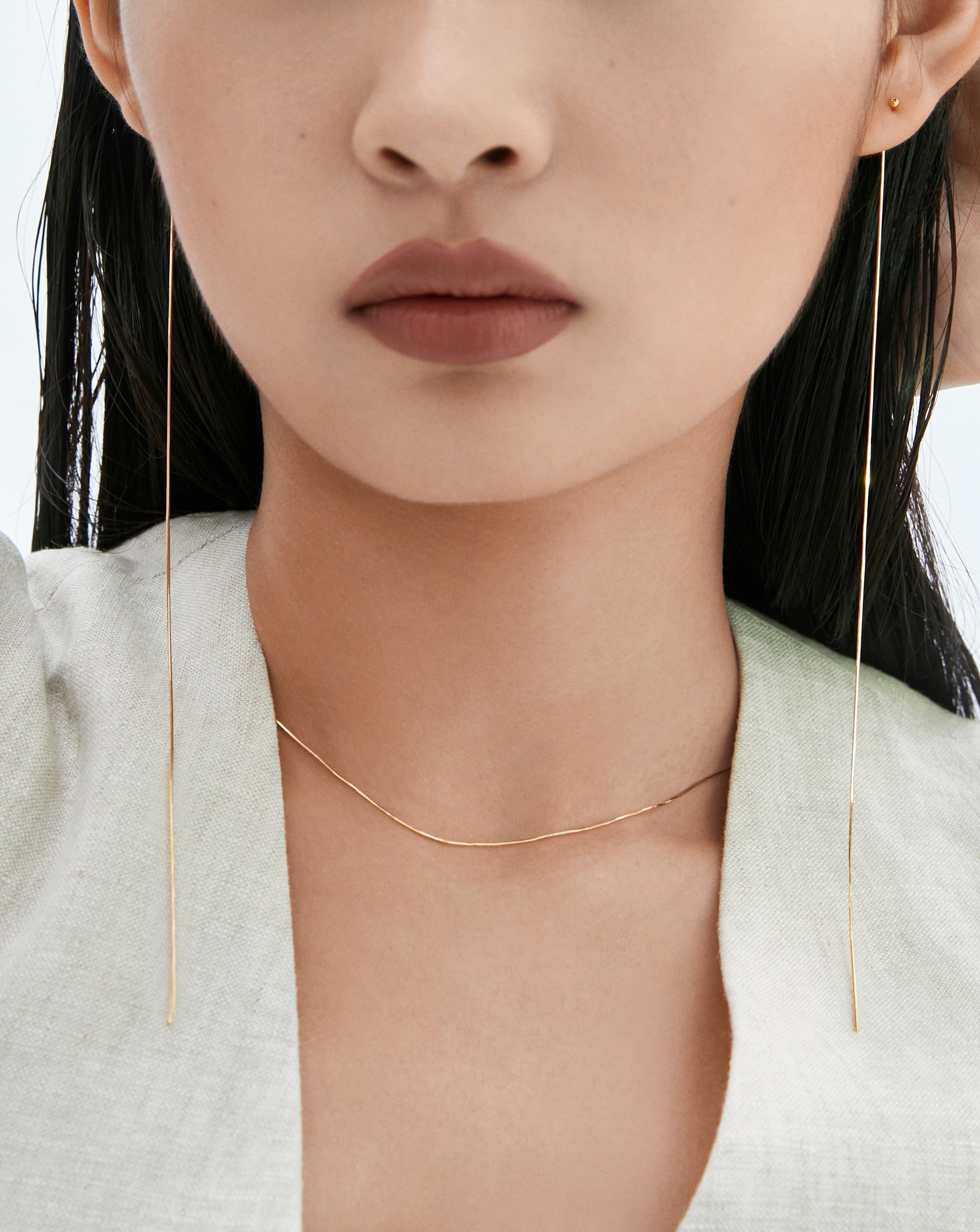 The Essentials Ultra Thin Silk Ear Threader - 18K Solid Gold - YIN Fine Jewelry - Chinese Modern Gold Jewelry