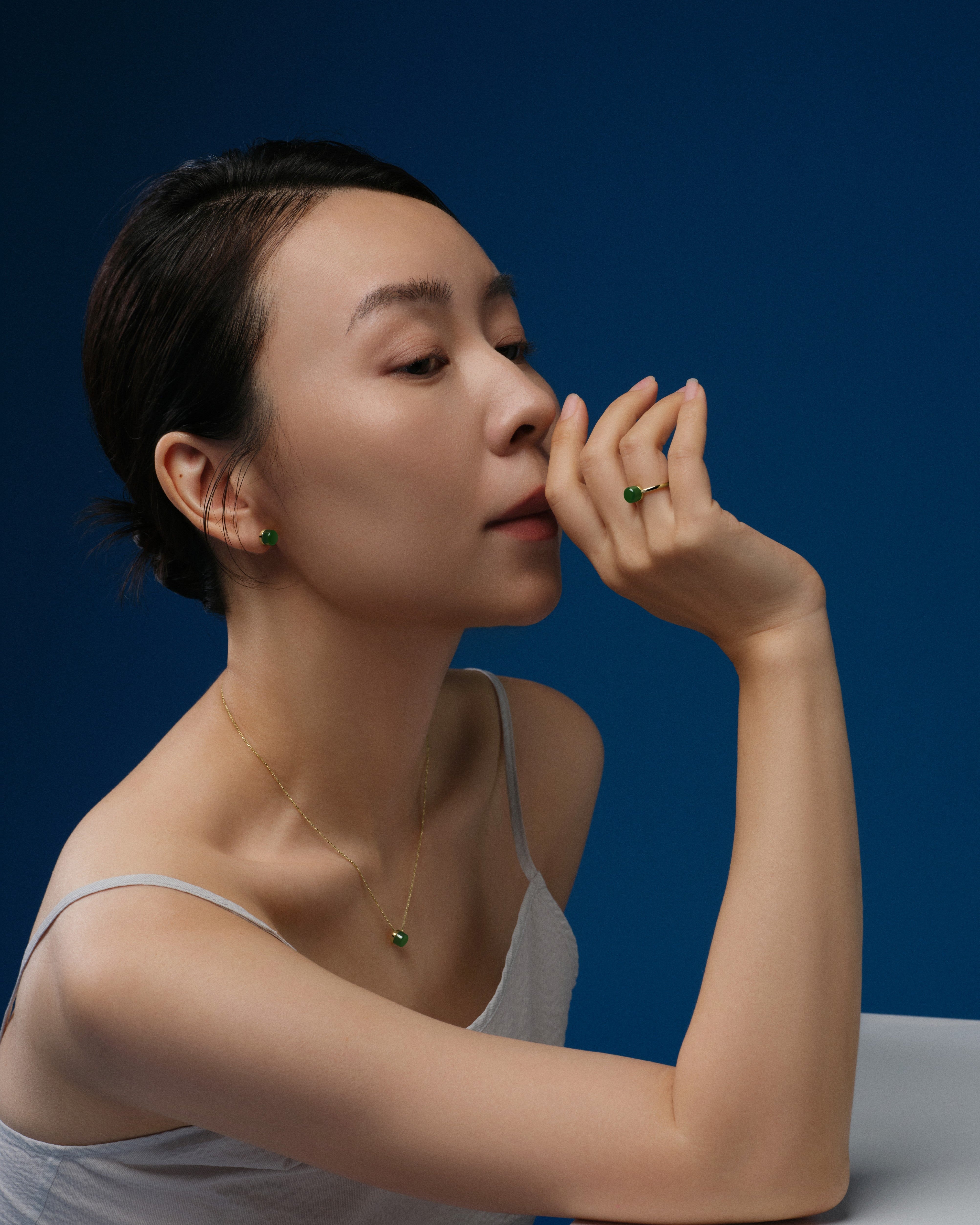 The Game of Weiqi 3/4 Jade Necklace - 18K Solid Gold - YIN Fine Jewelry - Chinese Modern Gold Jewelry