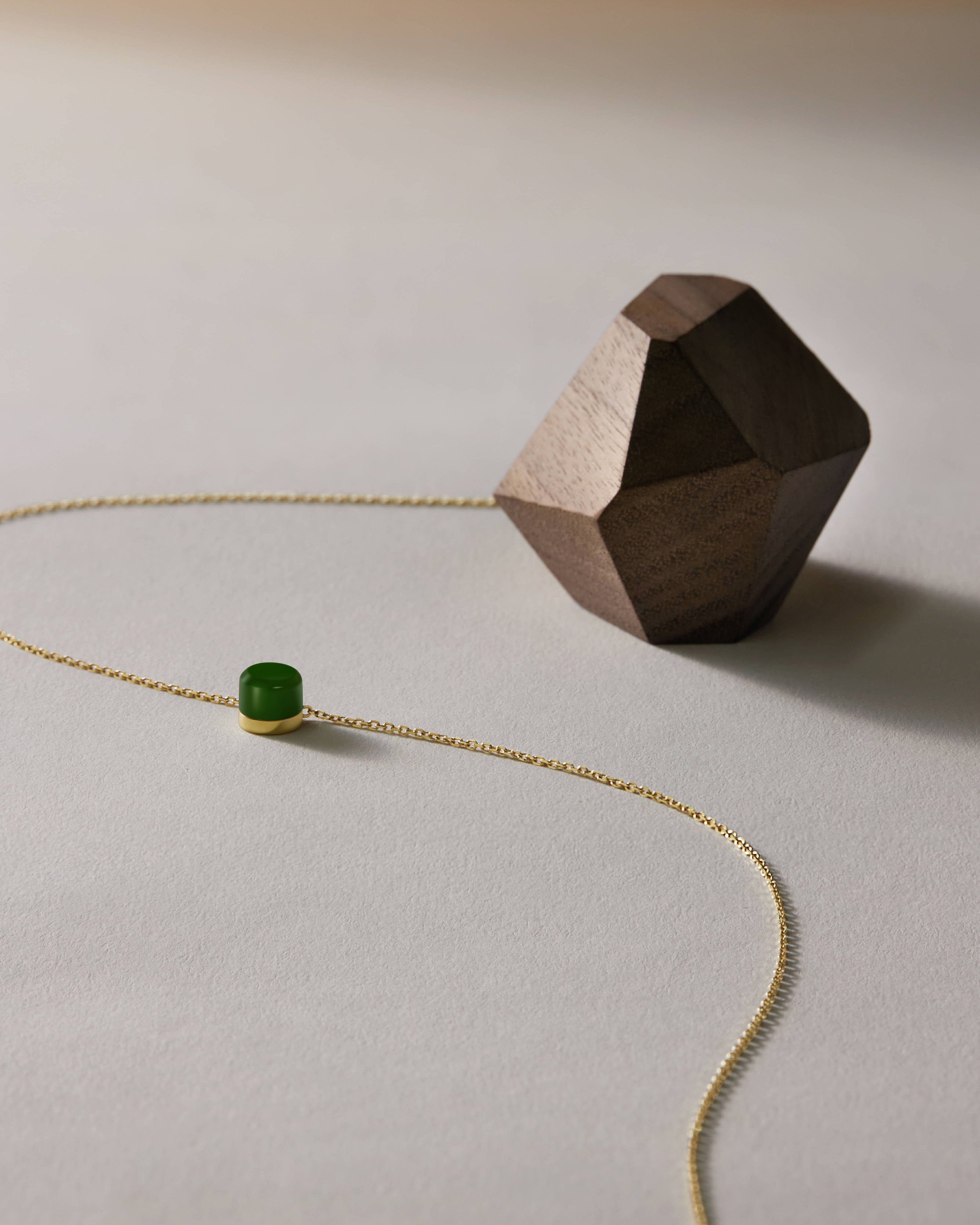 The Game of Weiqi 3/4 Jade Necklace - 18K Solid Gold - YIN Fine Jewelry - Chinese Modern Gold Jewelry