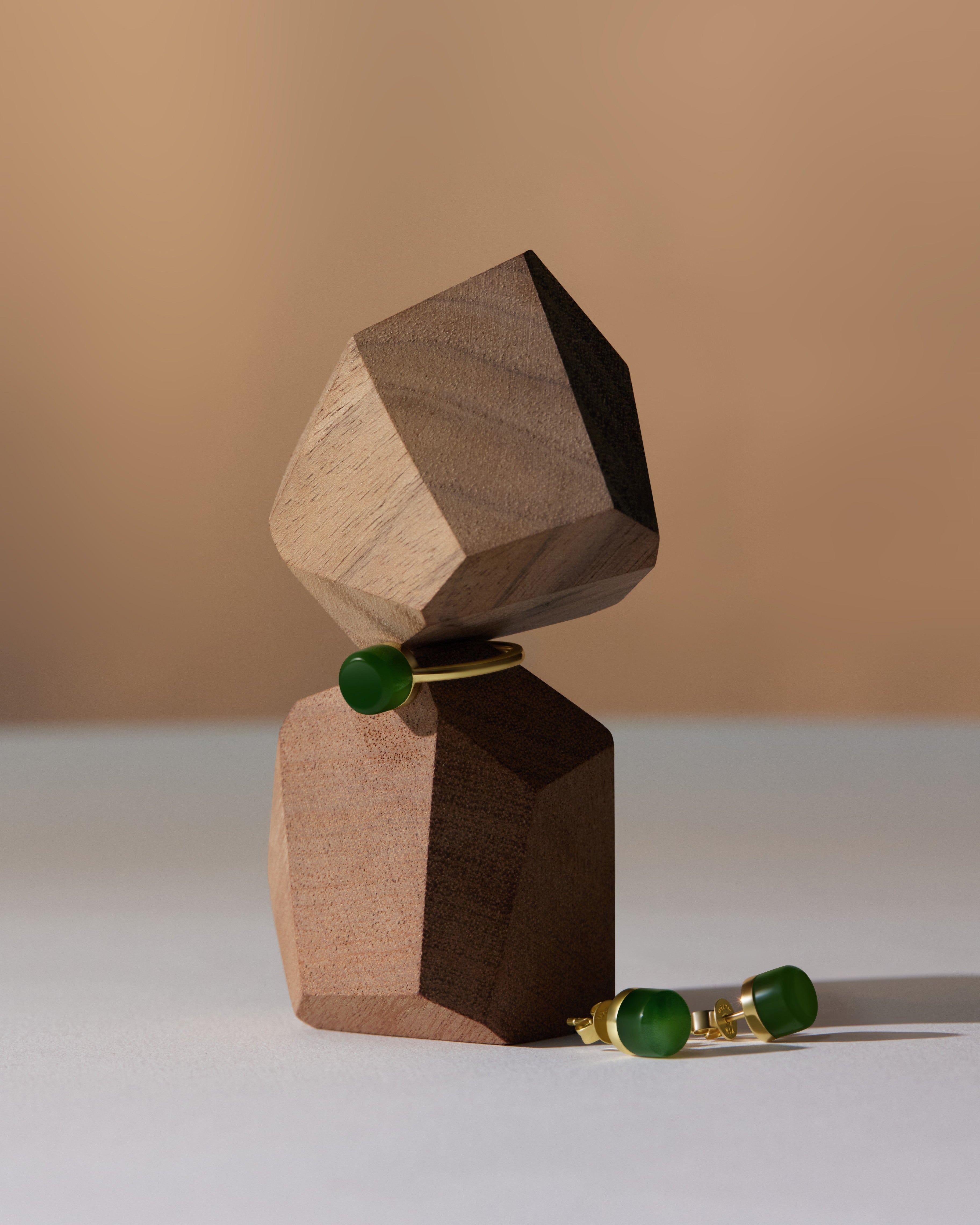 The Game of Weiqi 3/4 Jade Earrings - 18K Solid Gold - YIN Fine Jewelry - Chinese Modern Gold Jewelry