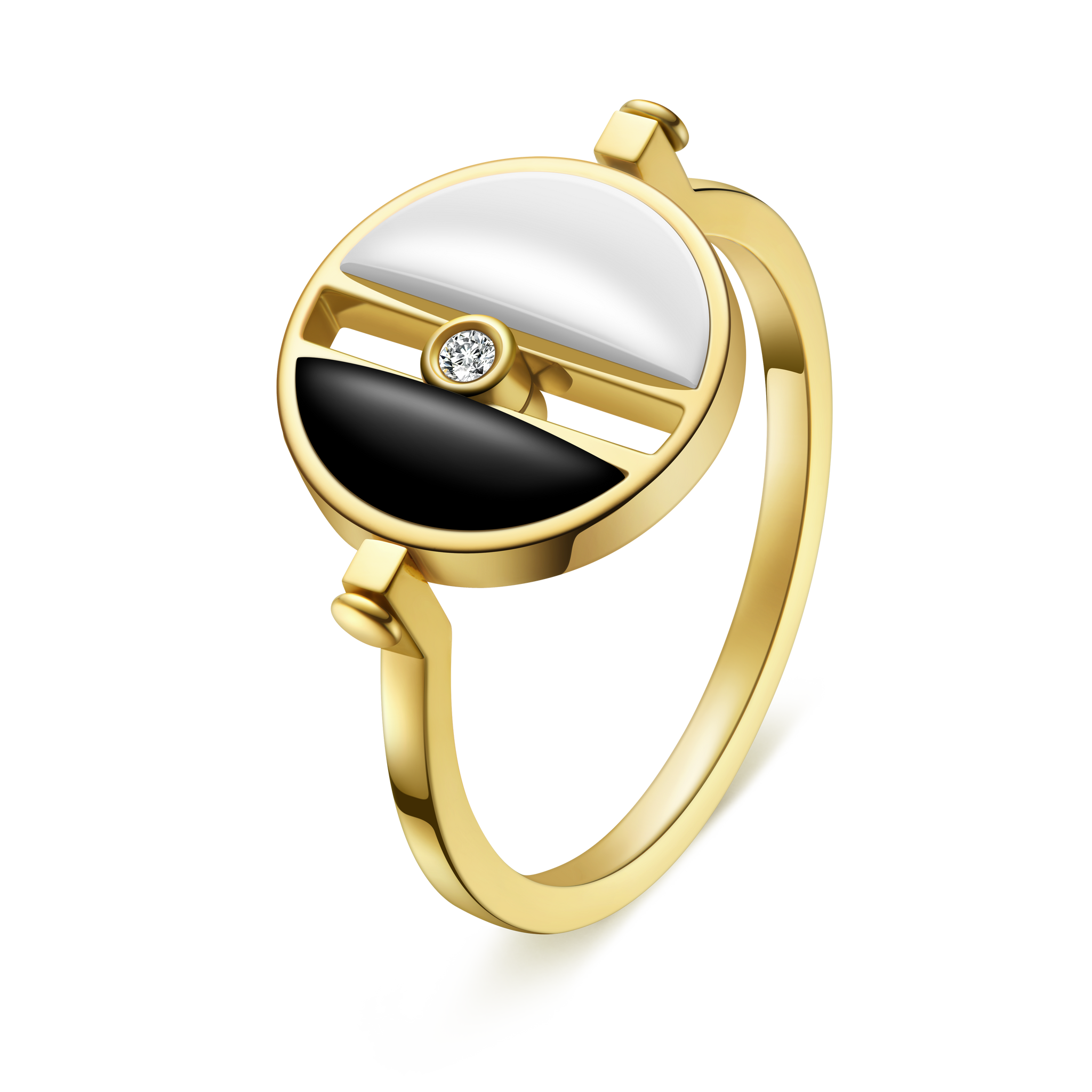 The Game of Go Black & White Hetian Jade Flip Ring