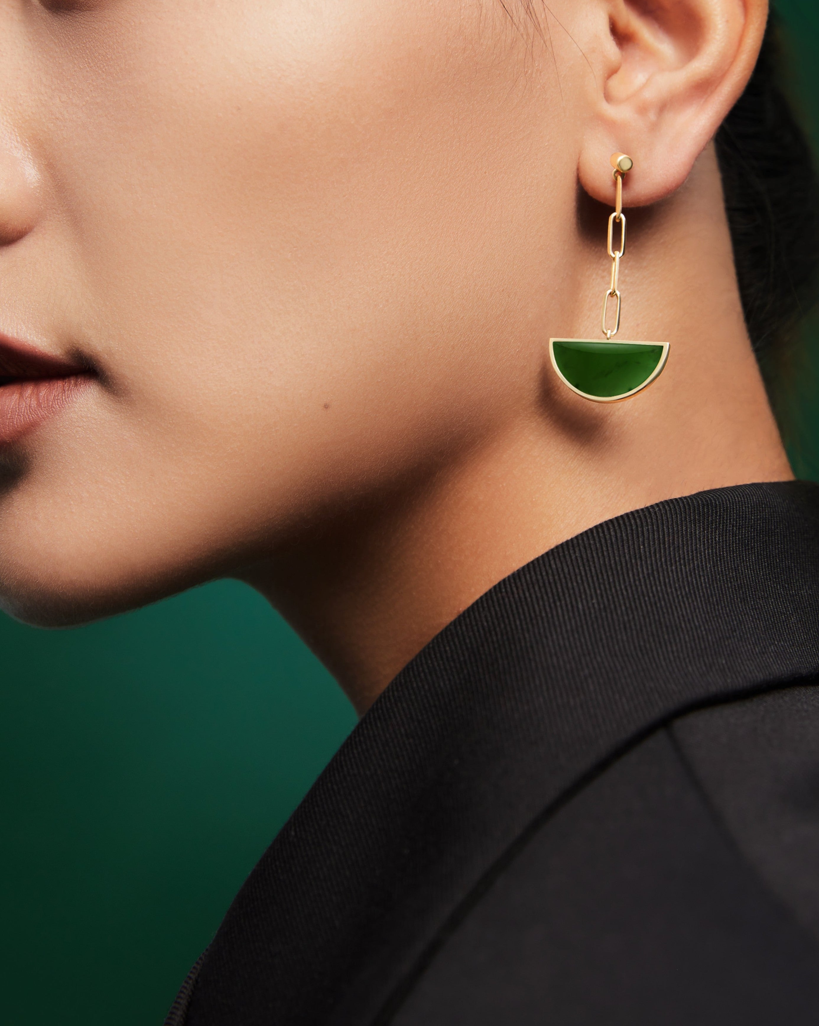 The Game of Weiqi Green Jade Drop Earrings - 18K Solid Gold - YIN Fine Jewelry - Chinese Modern Gold Jewelry