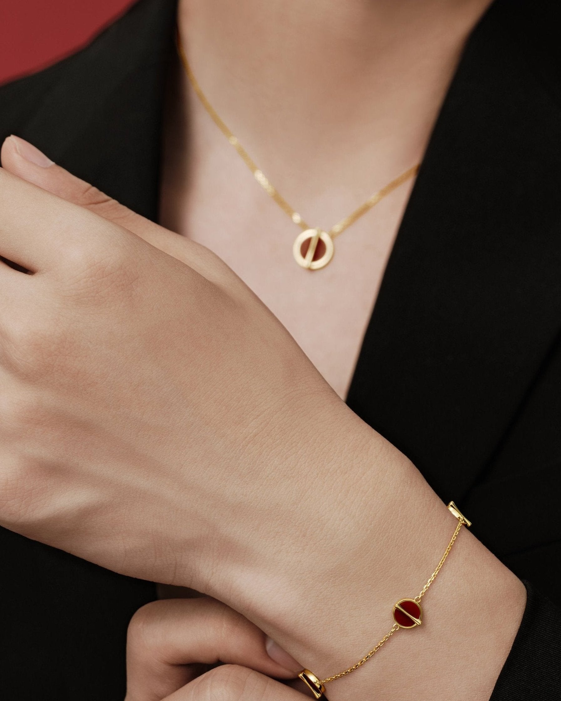 The Golden Ratio 5-motif Bracelet - Carnelian - 18K Solid Gold - YIN Fine Jewelry - Chinese Modern Gold Jewelry