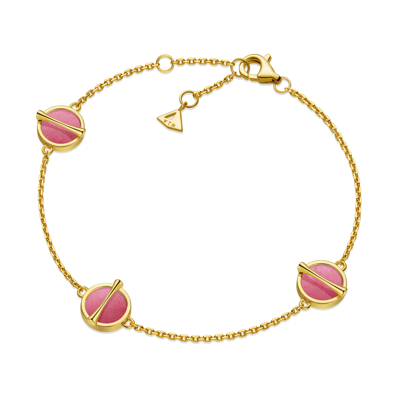 The Golden Ratio 3-motif Bracelet - Rhodonite - 18K Solid Gold - YIN Fine Jewelry - Chinese Modern Gold Jewelry