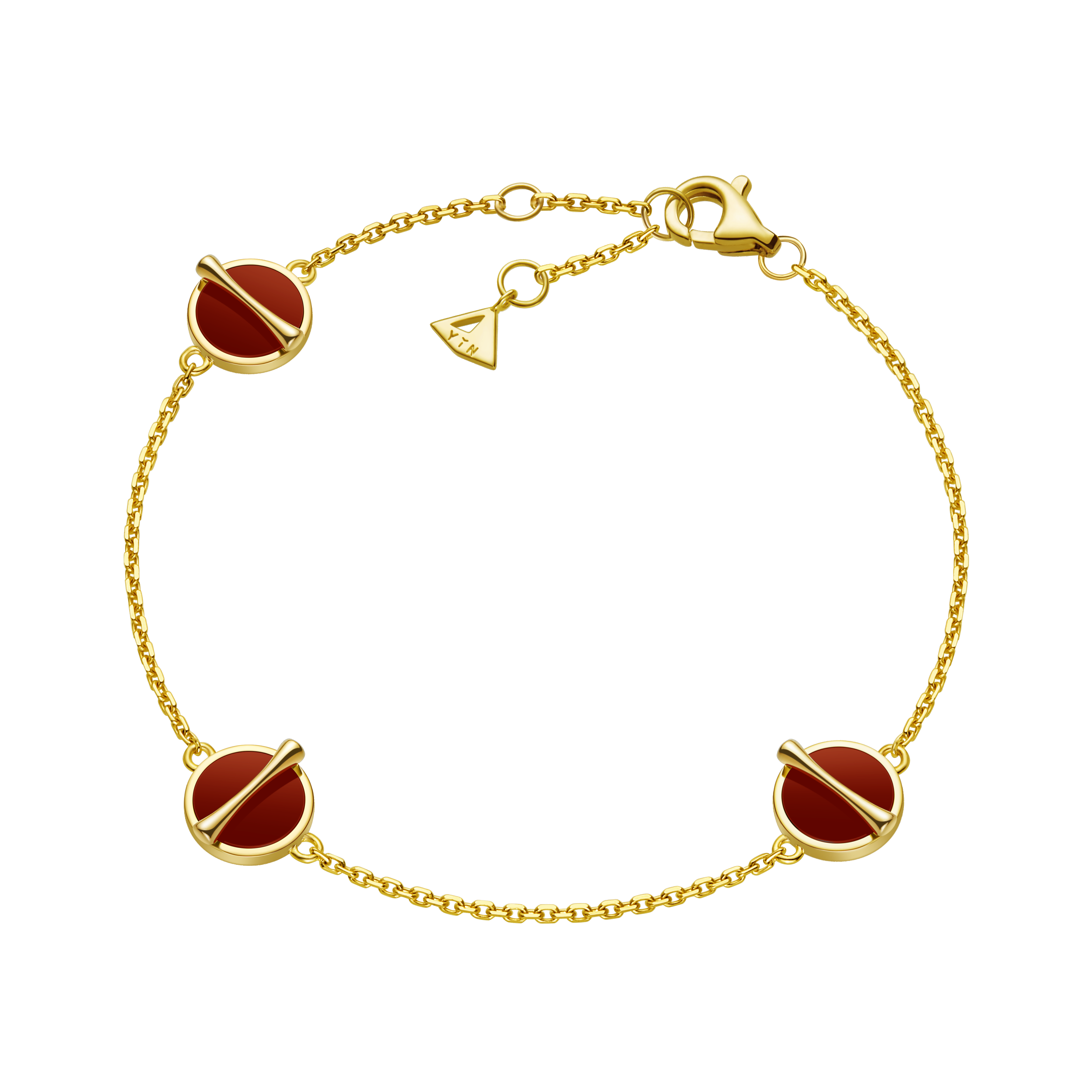 The Golden Ratio 3-motif Bracelet - Rhodonite - 18K Solid Gold - YIN Fine Jewelry - Chinese Modern Gold Jewelry