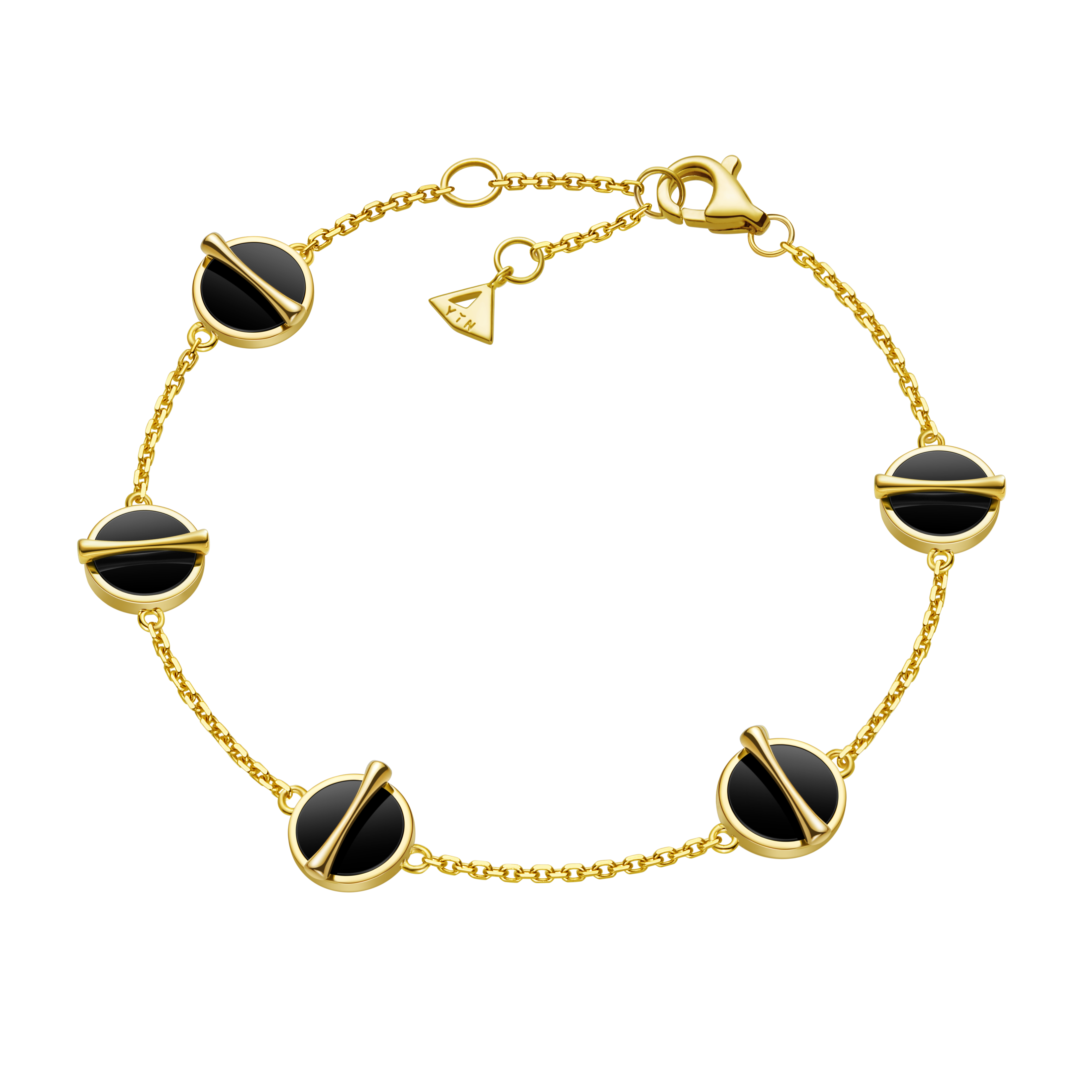 The Golden Ratio 5-motif Bracelet - Rhodonite - 18K Solid Gold - YIN Fine Jewelry - Chinese Modern Gold Jewelry