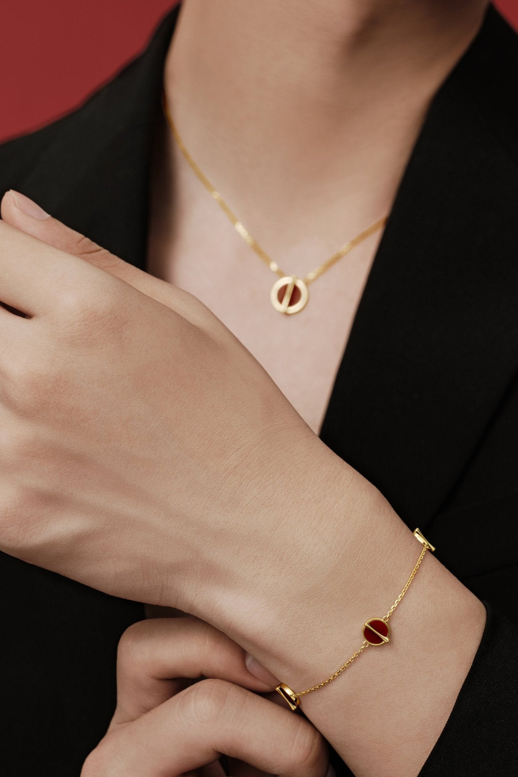 The Golden Ratio 5-motif Bracelet - Carnelian - 18K Solid Gold - YIN Fine Jewelry - Chinese Modern Gold Jewelry