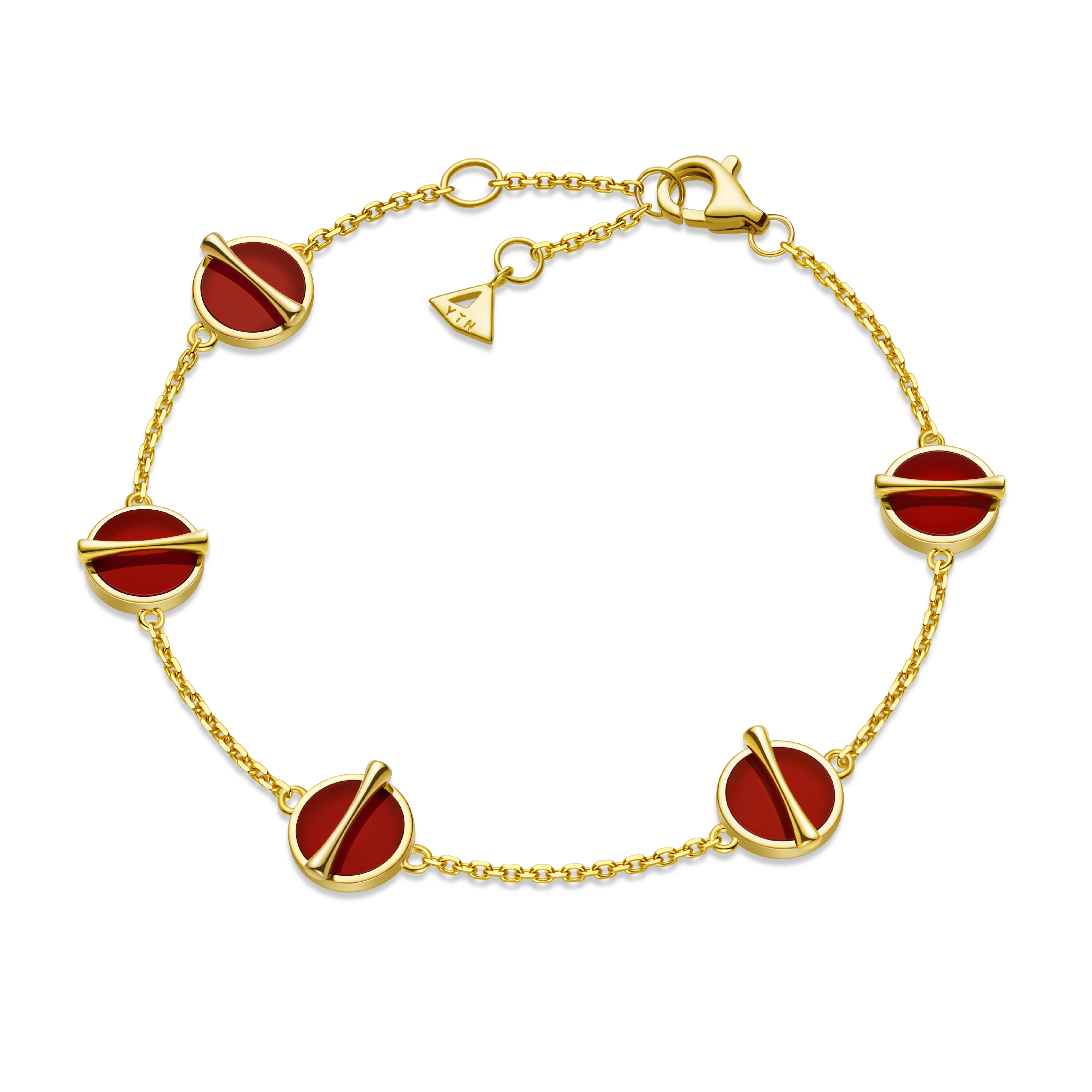 The Golden Ratio 5-motif Bracelet - Rhodonite - 18K Solid Gold - YIN Fine Jewelry - Chinese Modern Gold Jewelry