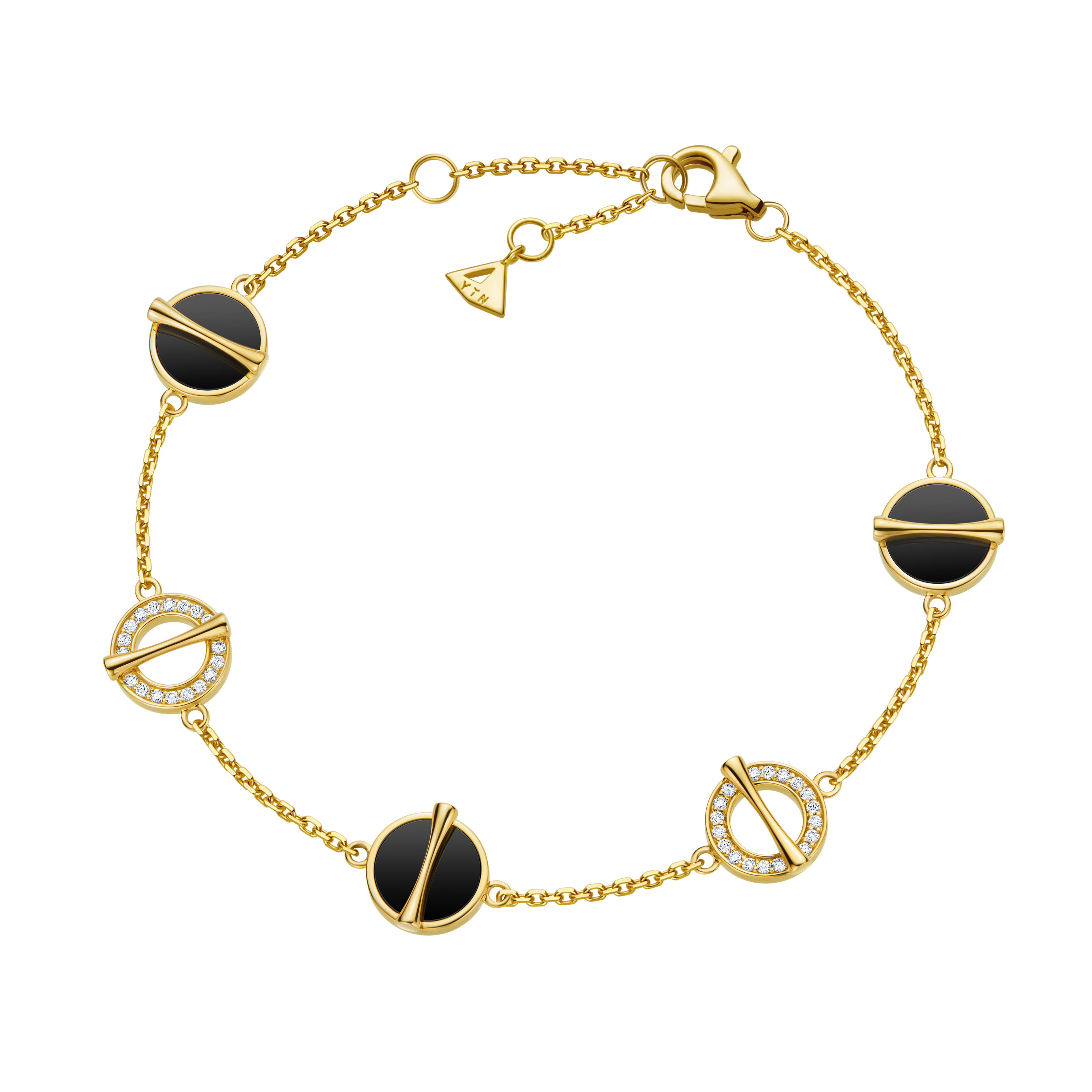 The Golden Ratio 5-motif Open Diamond Bracelet - 18k solid gold  - onyx - YIN Fine Jewelry - Chinese Modern Gold Jewelry 