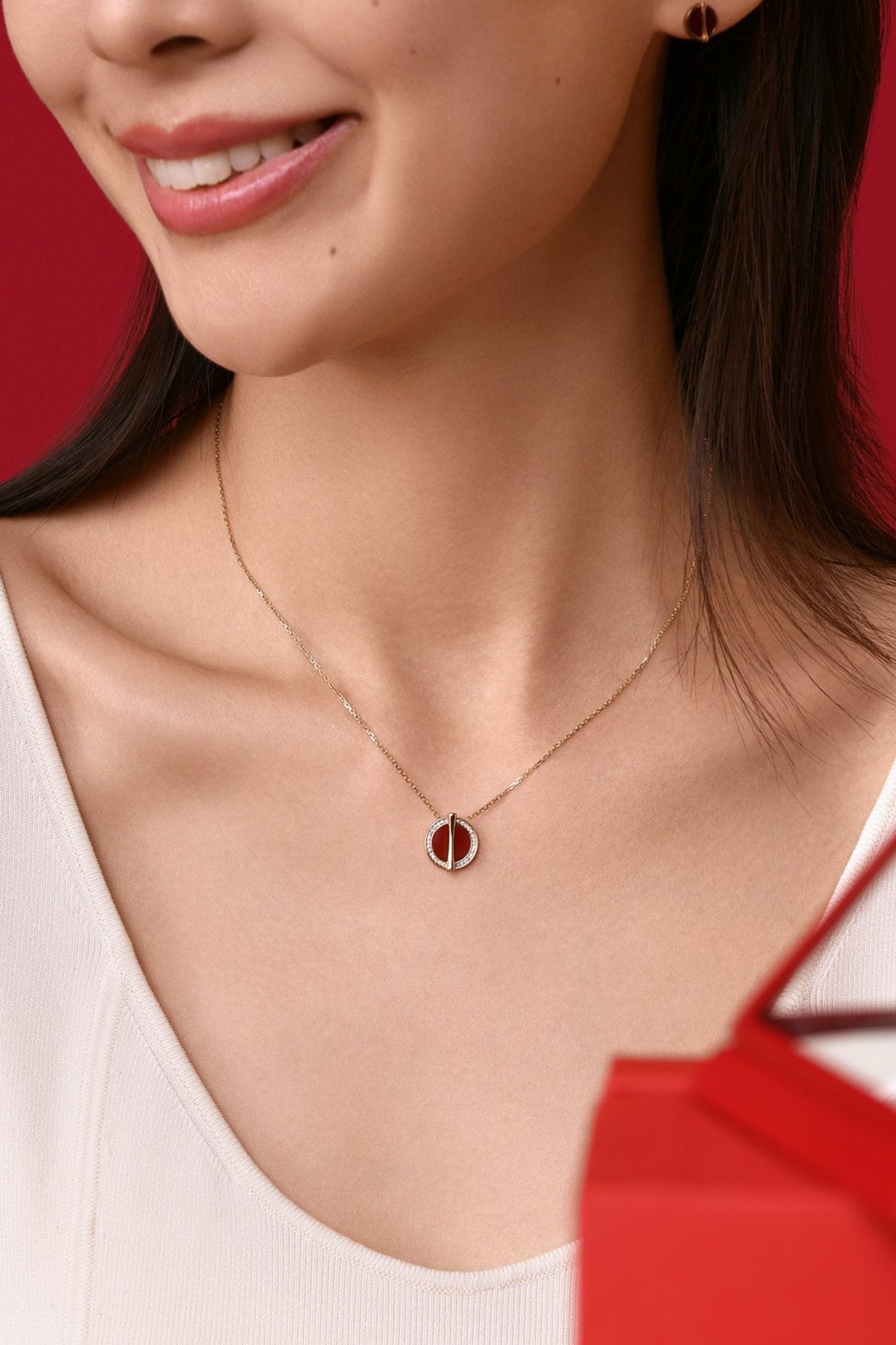 The Golden Ratio Diamond Necklace - Carnelian - 18K Solid Gold - YIN Fine Jewelry - Chinese Modern Gold Jewelry