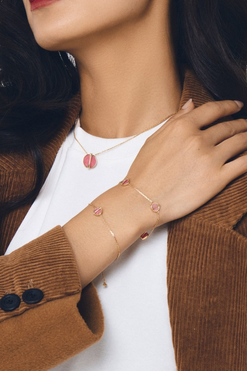 The Golden Ratio 3-motif Bracelet - Rhodonite