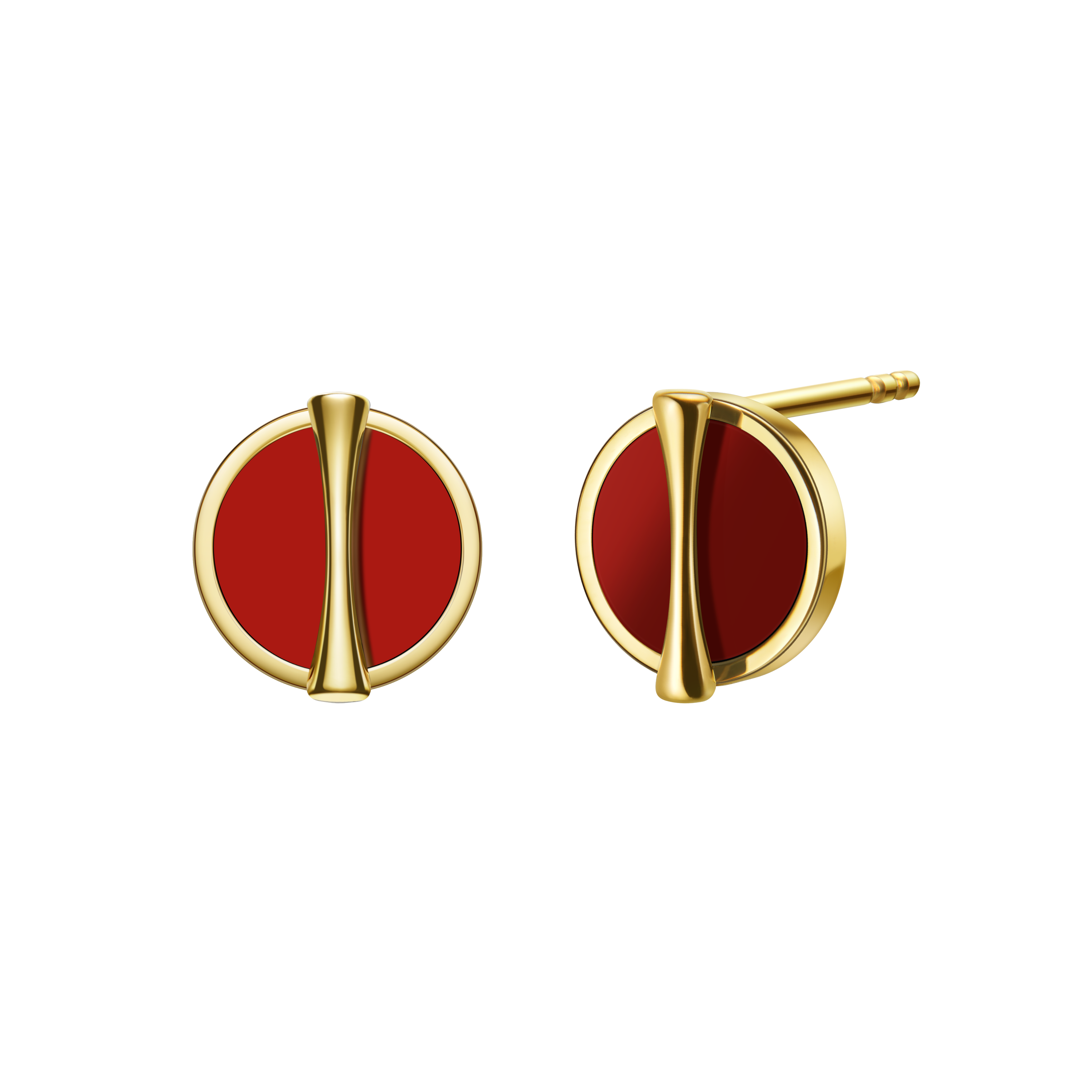 The Golden Ratio Stud Earrings - Carnelian - 18K - Solid - Gold - YIN Fine Jewelry - Chinese Modern Gold Jewelry
