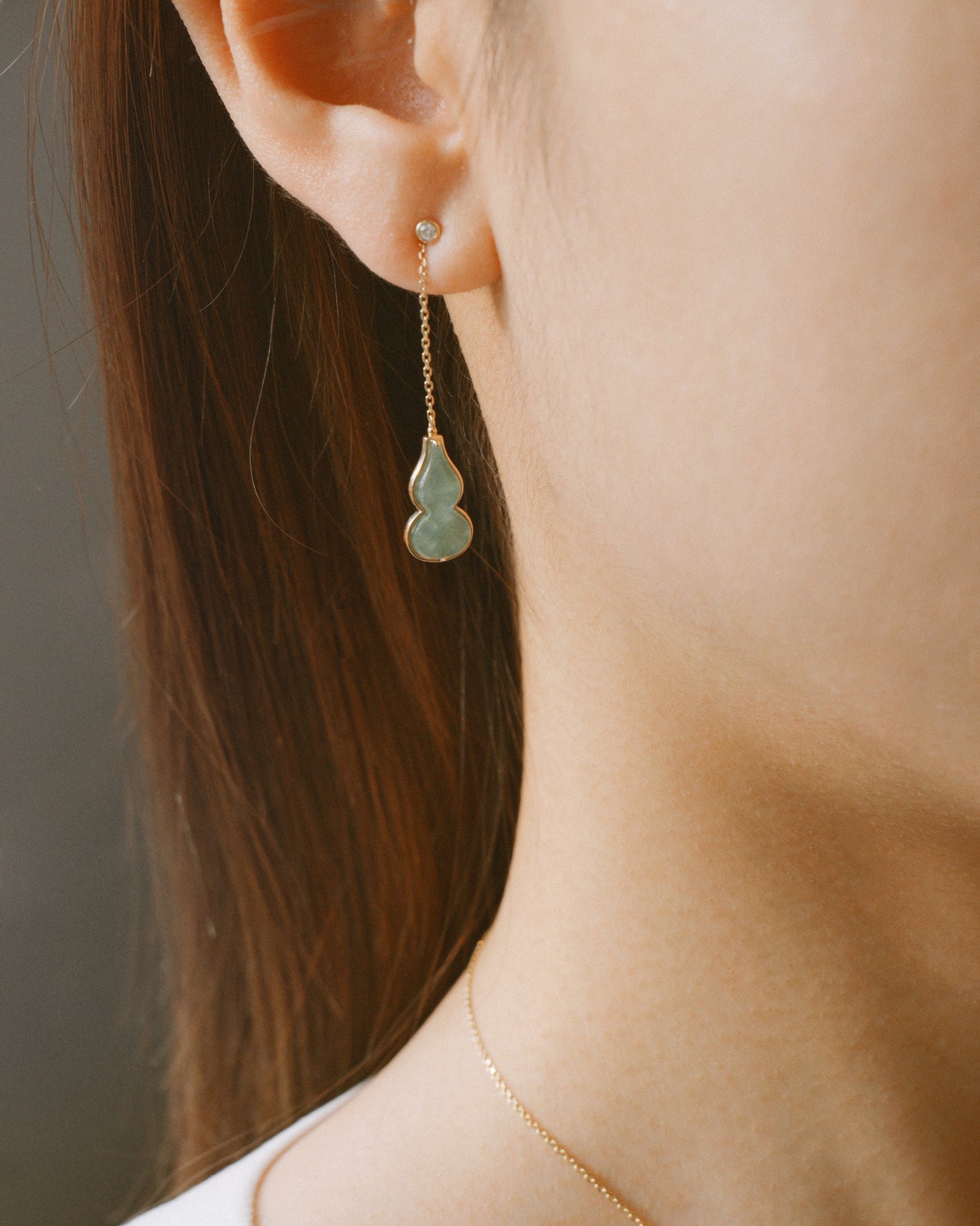 The Hulu Green Jade Drop Gourd Earrings