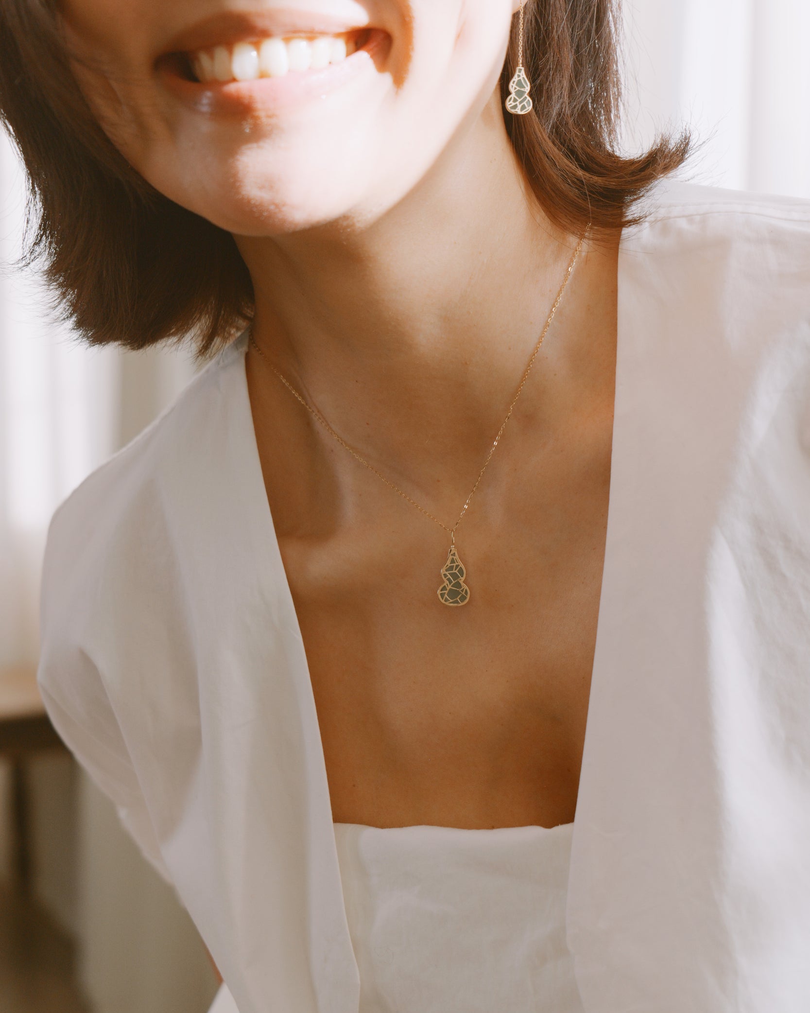 The Hulu Green Jade Drop Gourd Earrings