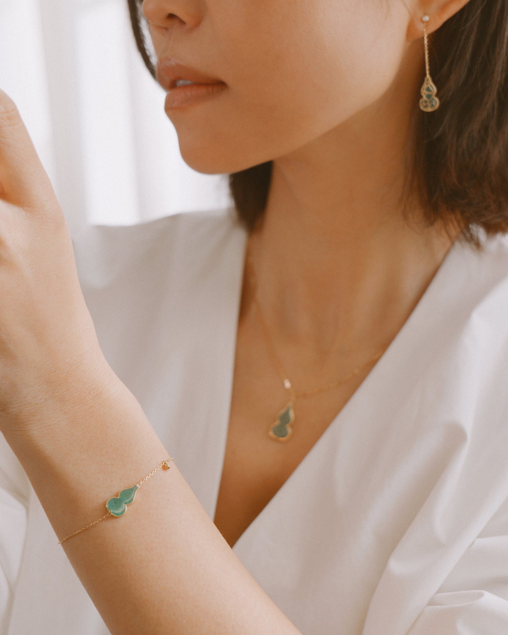 The Hulu Green Jade Drop Gourd Earrings