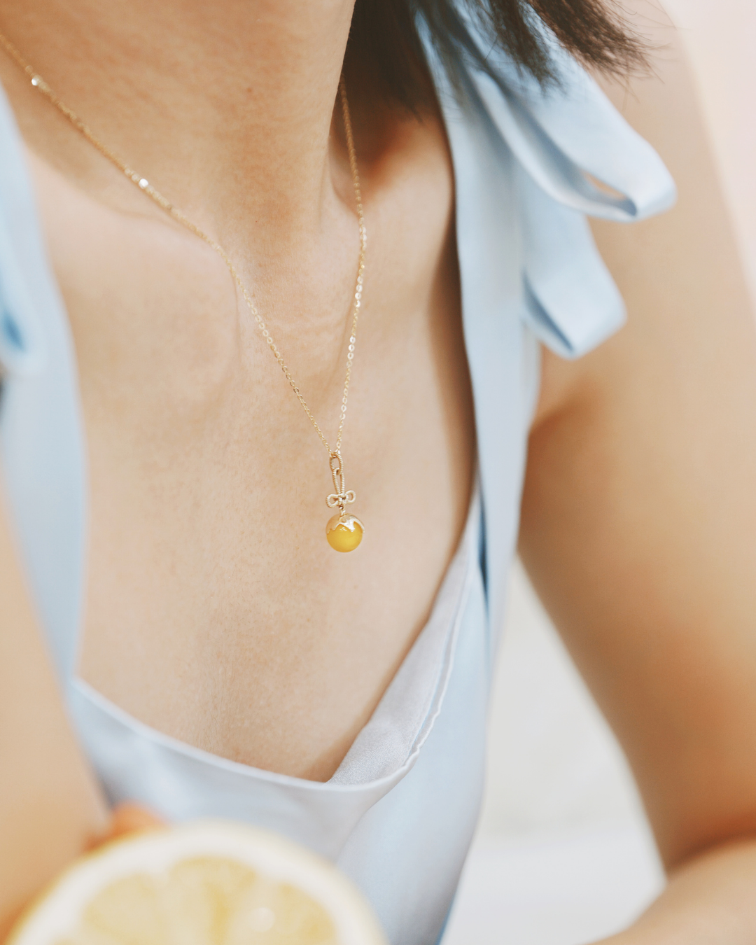 Tanghulu Wan-Knot Pendant Necklace - Yellow Chalcedony