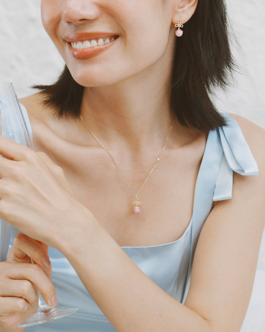 Tanghulu Wan-Knot Pendant Necklace - Pink Opal
