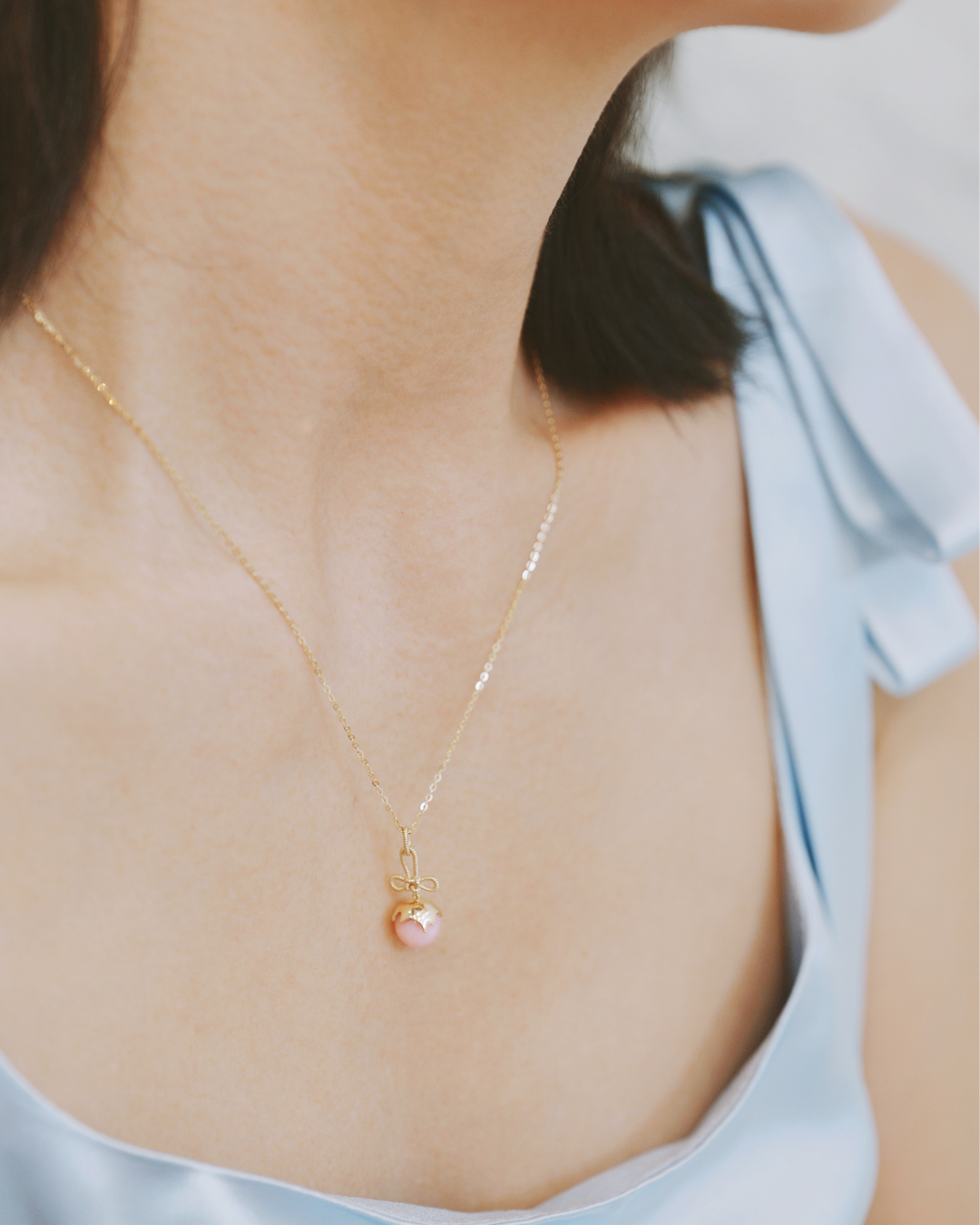 Tanghulu Wan-Knot Pendant Necklace - Pink Opal