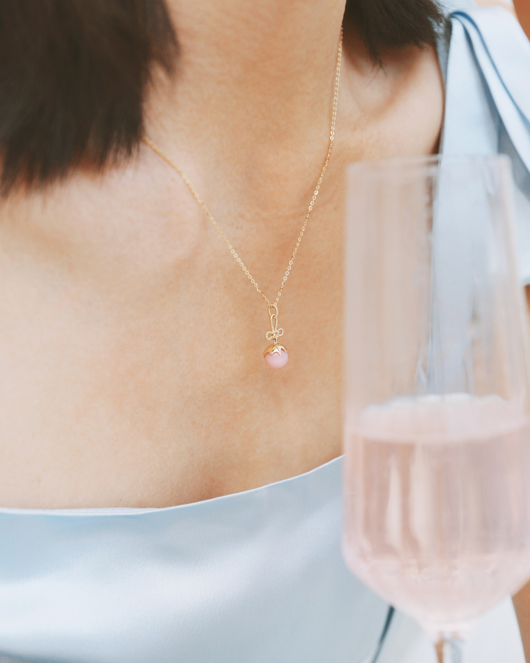 Tanghulu Wan-Knot Pendant Necklace - Pink Opal