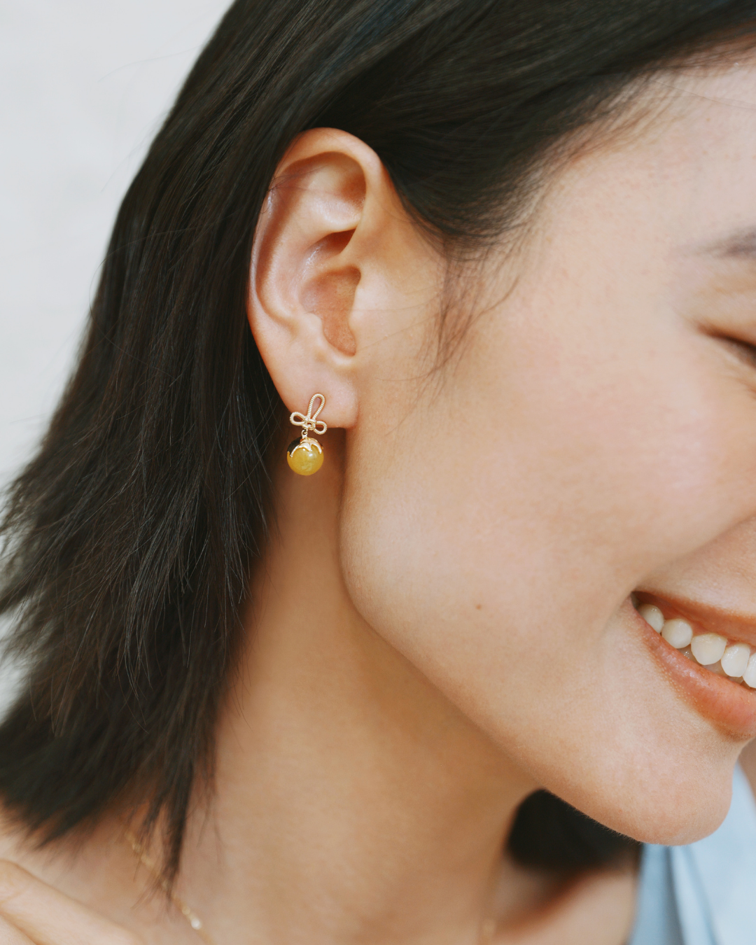 Tanghulu Wan-Knot Earrings - Yellow Chalcedony