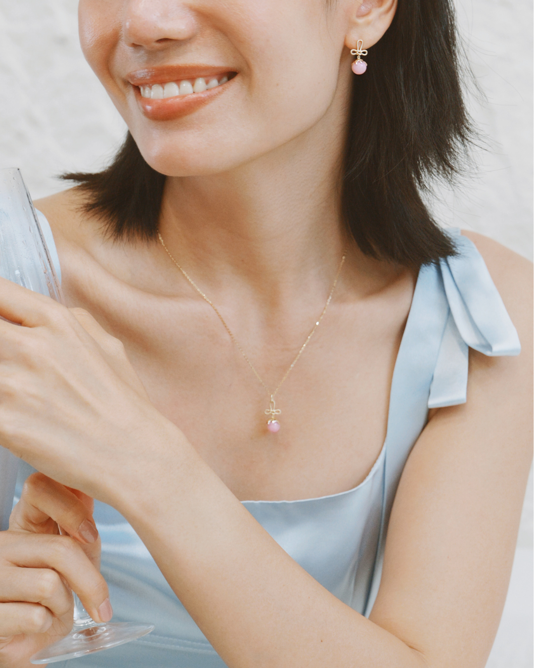 Tanghulu Wan-Knot Earrings - Pink Opal